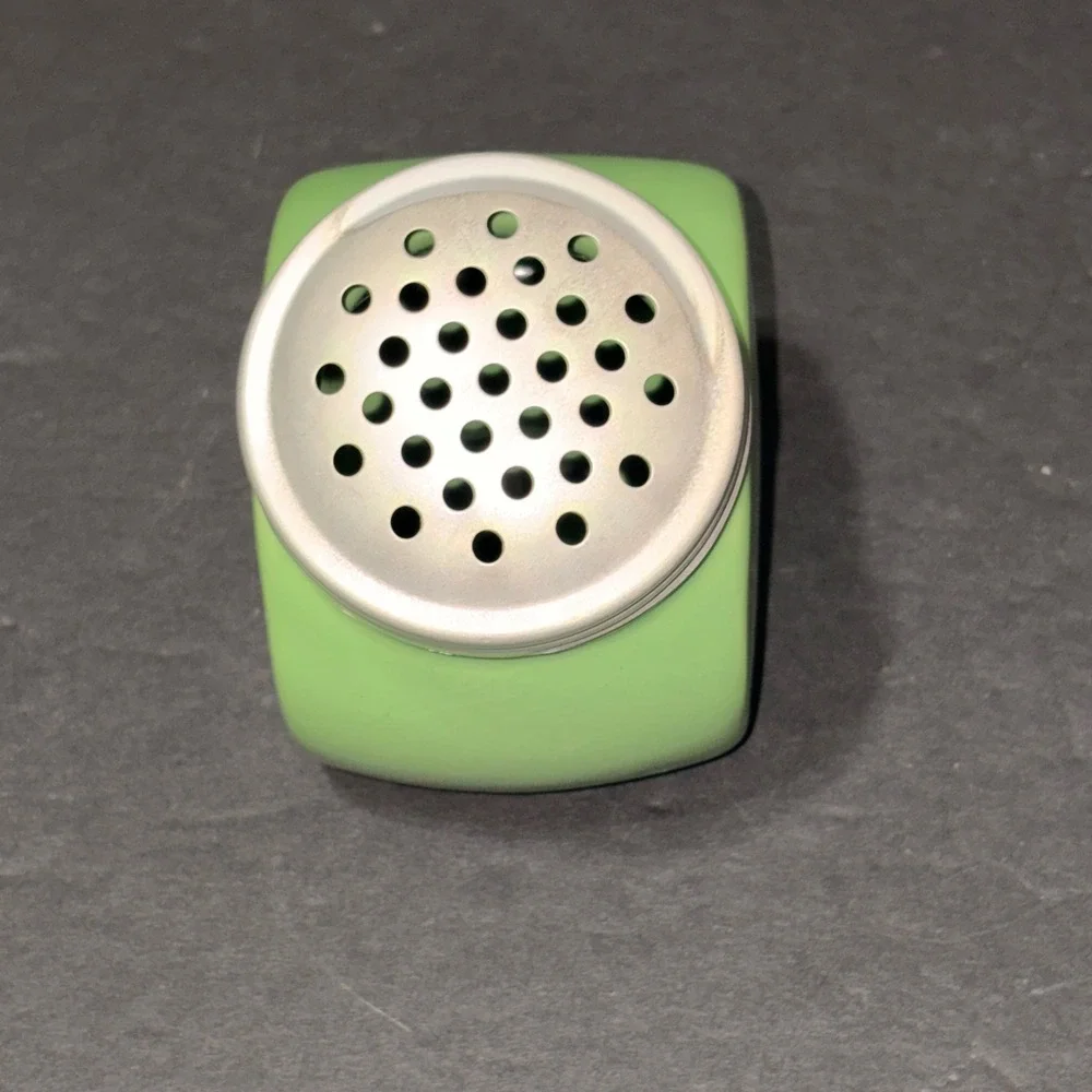 Vtg Retro Green Ceramic Slanted Spice Shaker Sugar Dispenser Metal Lid 1638444